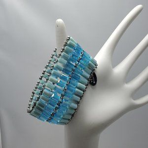 ALI KHAN aqua glass beaded stretch bracelet with gift box